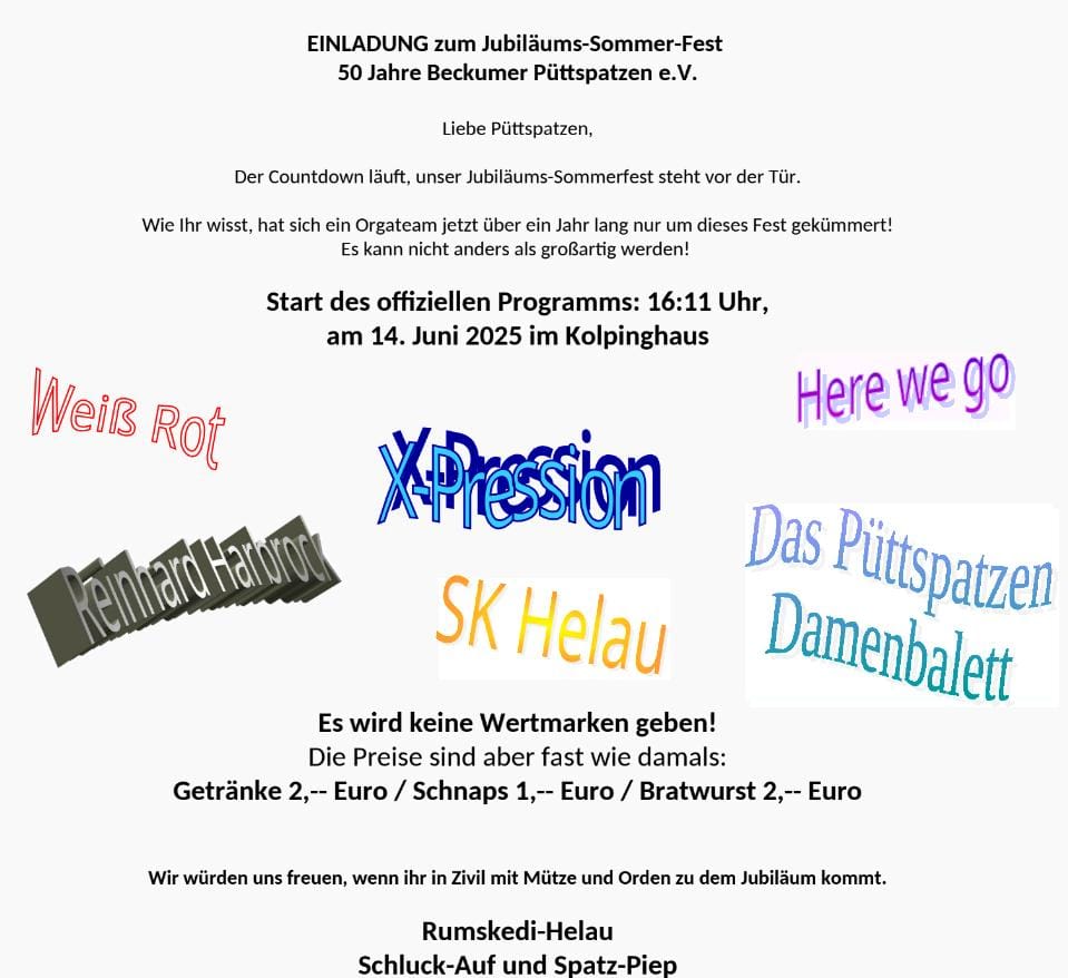 Einladung zum 50. Püttspatzen Geburtstag